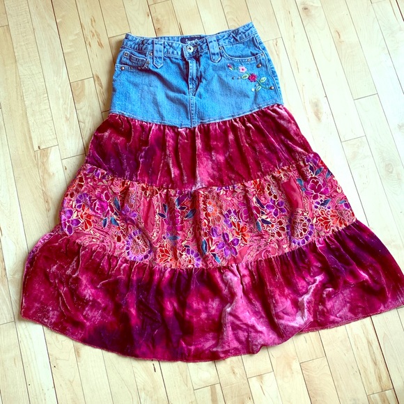 denim boho skirt